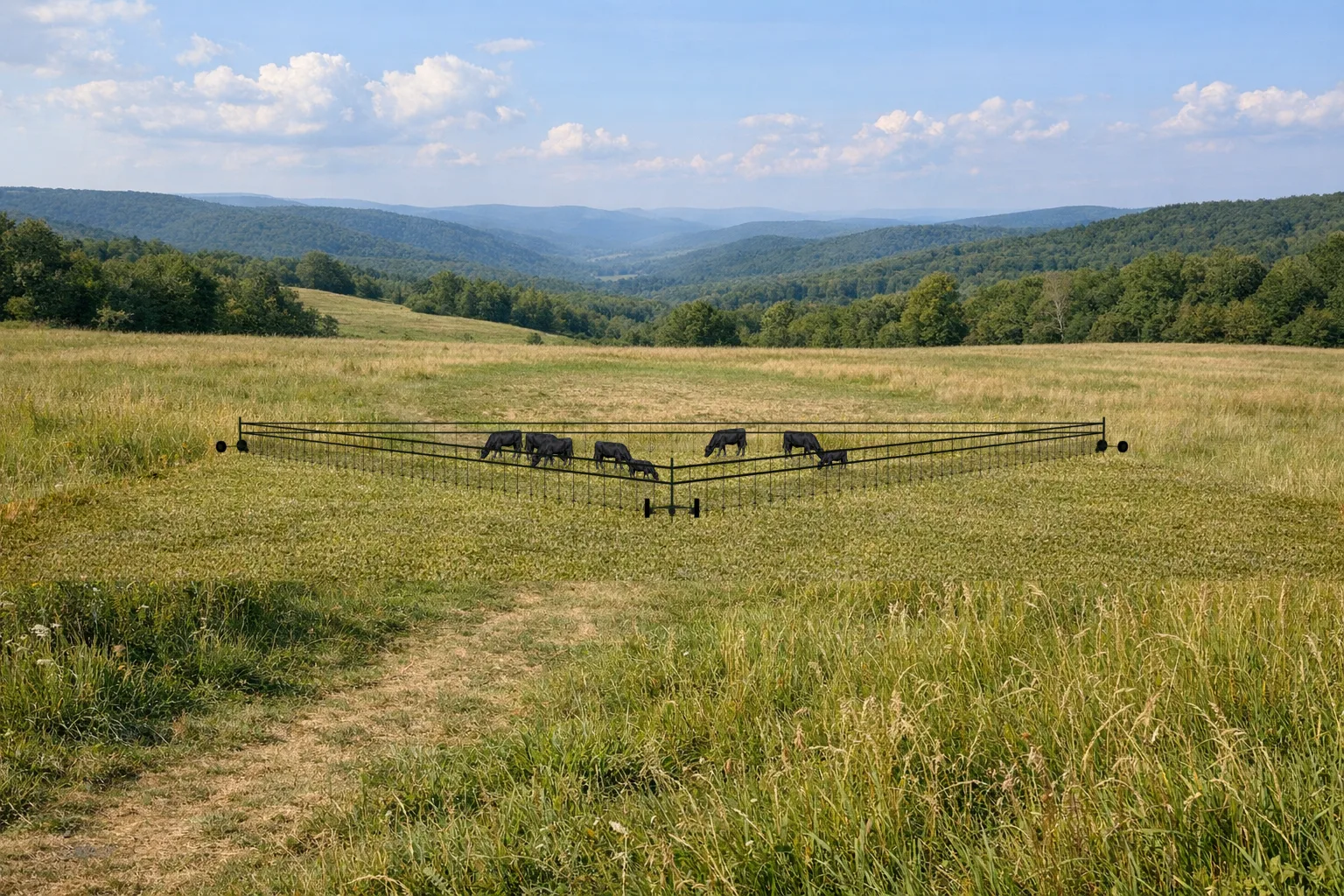 HerdFence powered corner robot positioned in a grazing field